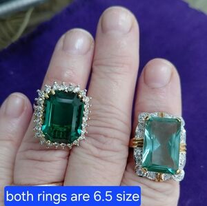 Statement COCKTAIL rings. Size 6.5, Emerald Cut Green/Blue Green Stone Gold Band